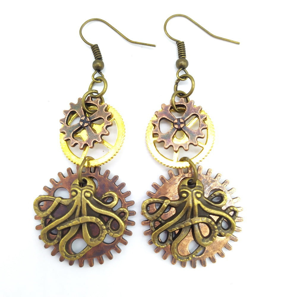 Boucles d'oreilles steampunk Pieuvre