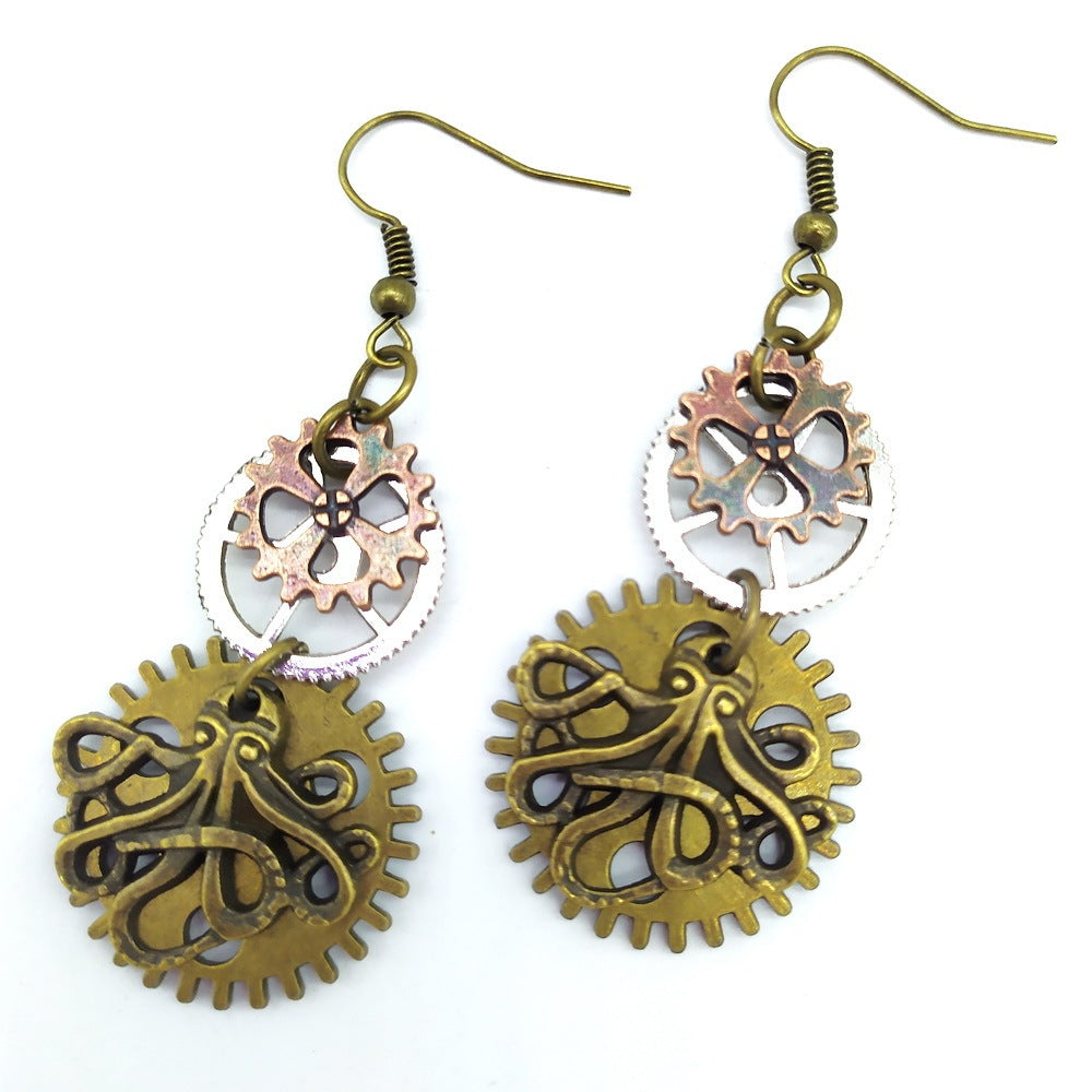 Boucles d'oreilles steampunk Pieuvre