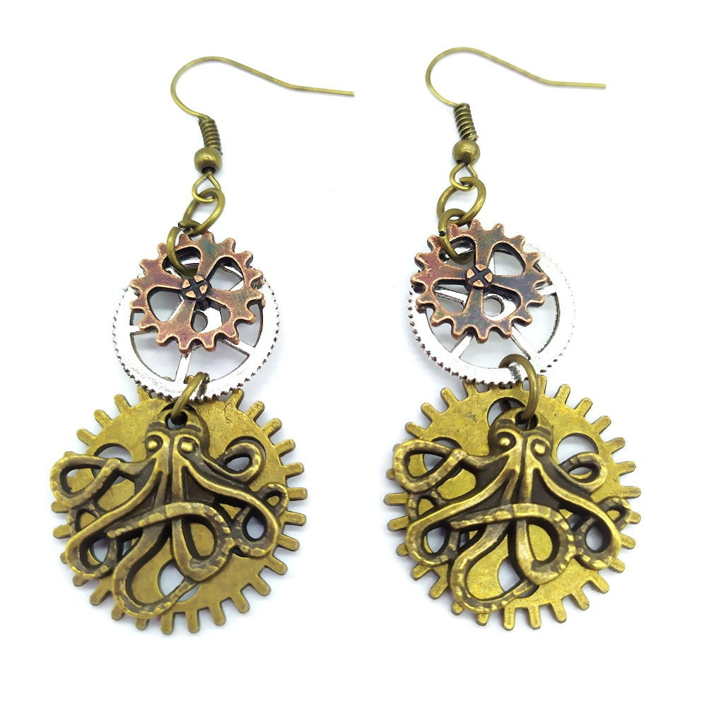 Boucles d'oreilles steampunk Pieuvre