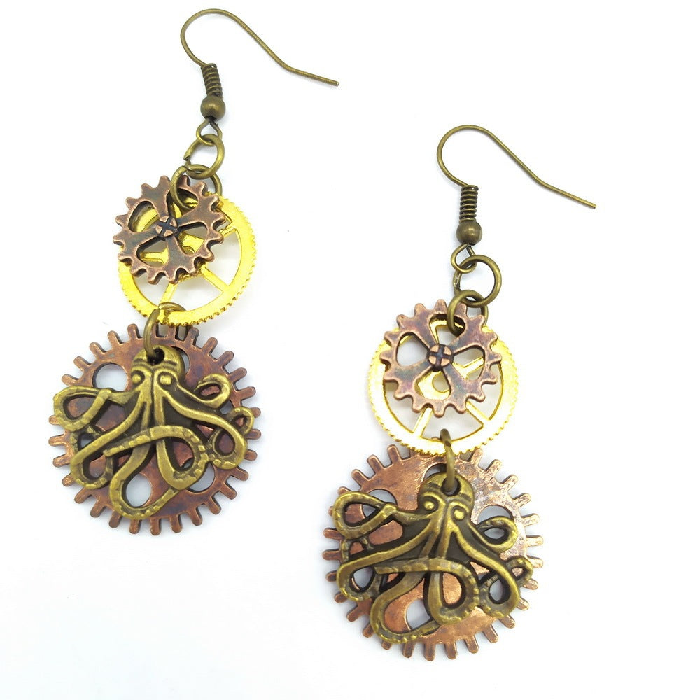 Boucles d'oreilles steampunk Pieuvre