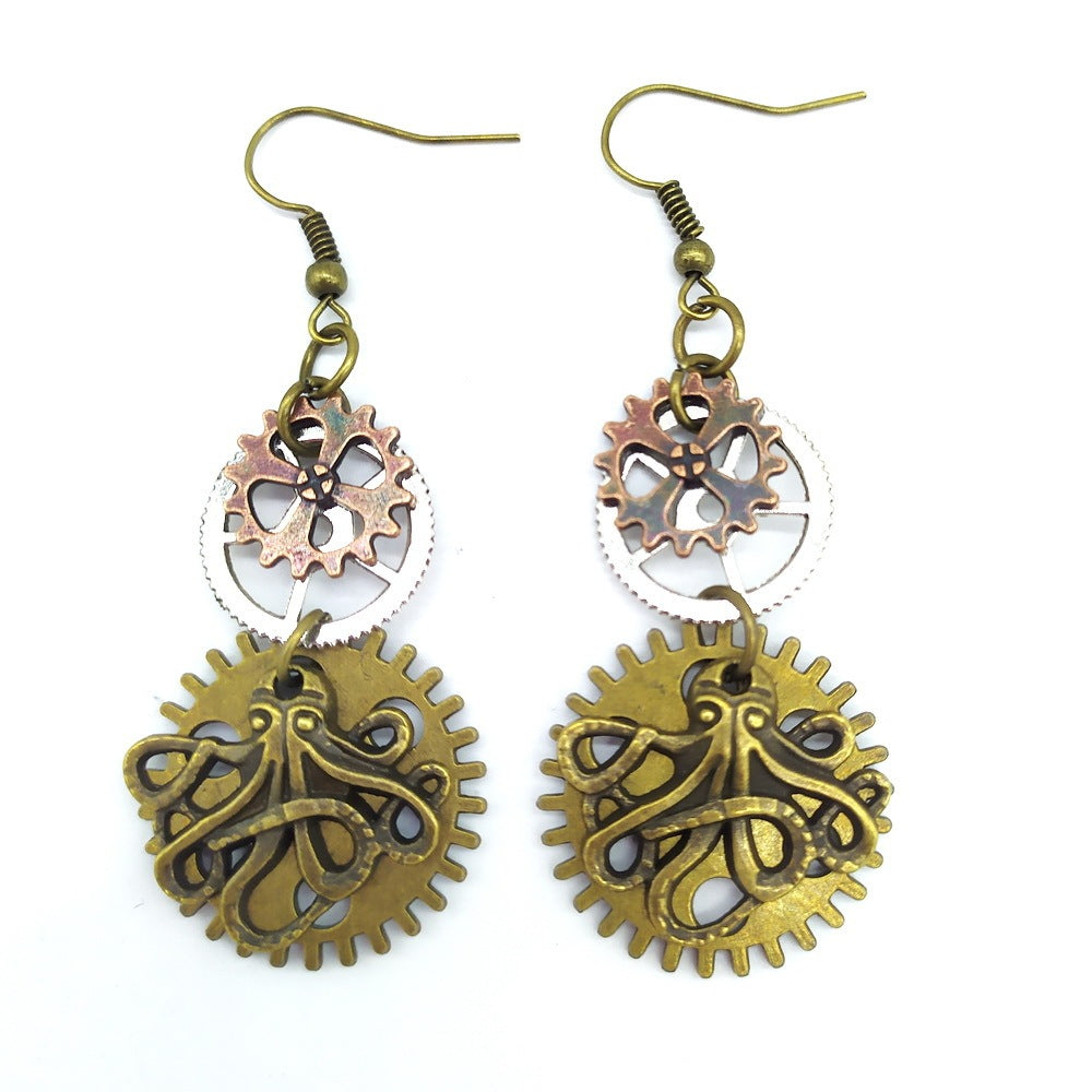 Boucles d'oreilles steampunk Pieuvre