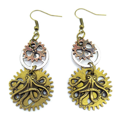 Boucles d'oreilles steampunk Pieuvre